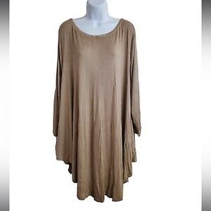 Roaman's Woman's Shirt Dress Tan Long Sleeve Asymmetrical Rayon